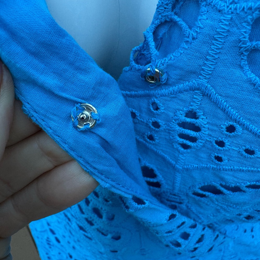 Boston Proper Blue Eyelet Sleeveless Spring Summer Dress MIDI Faux Wrap Sz 2 NWT - Picture 14 of 16